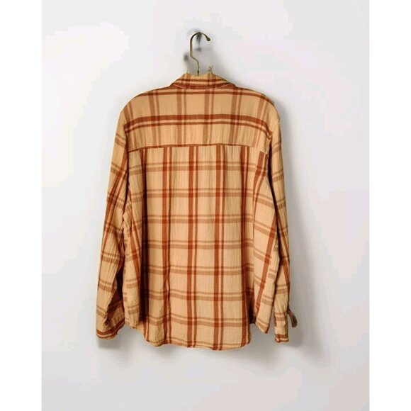 Universal Thread Top XL Plaid Button Up Pocket Long Sleeve Salmon Pink - Picture 2 of 11